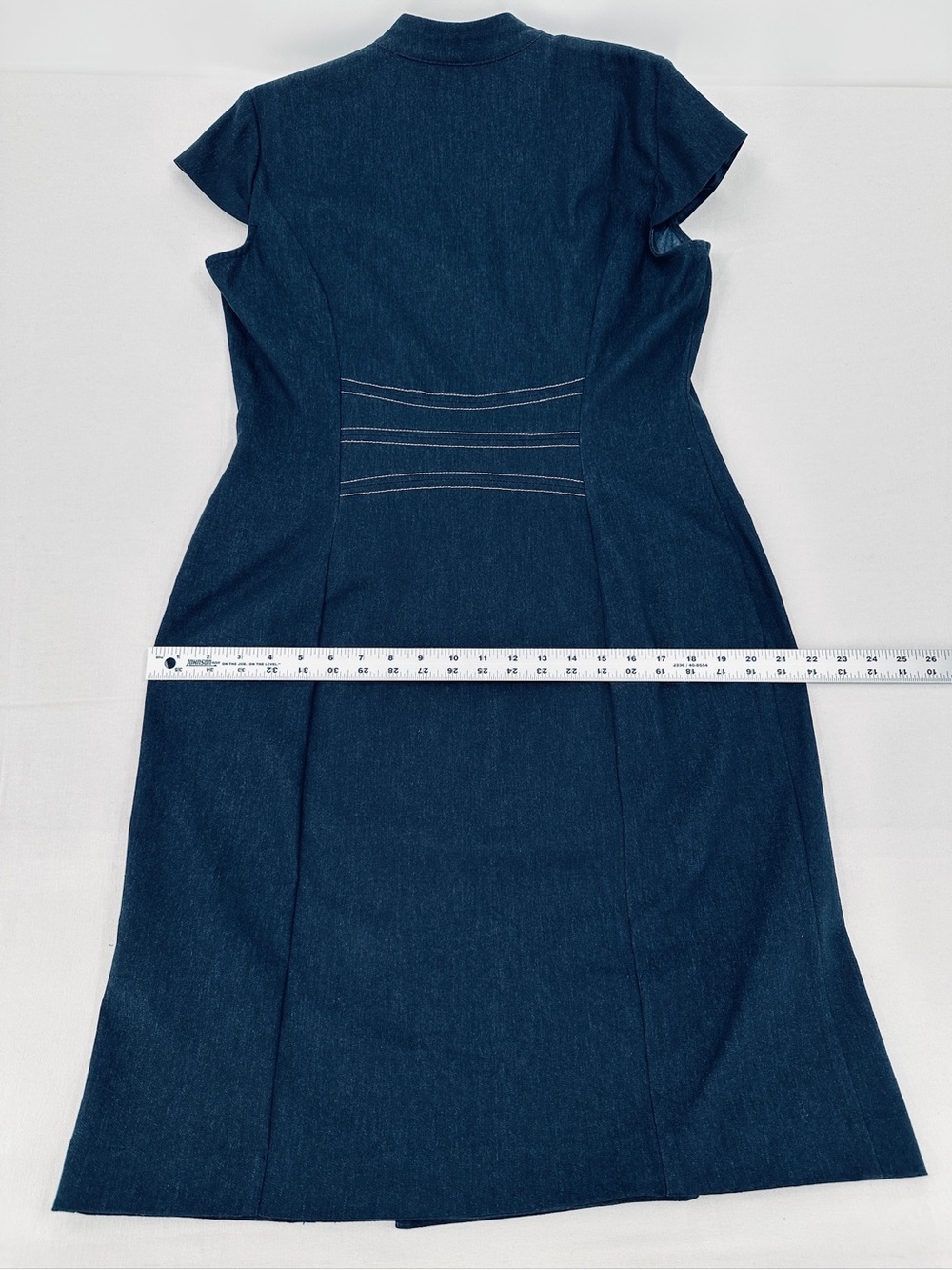 Dark Denim Belted Fit & Flare Midi Dress Size 12 NWOT Sculpted Waist - Picture 7 of 10